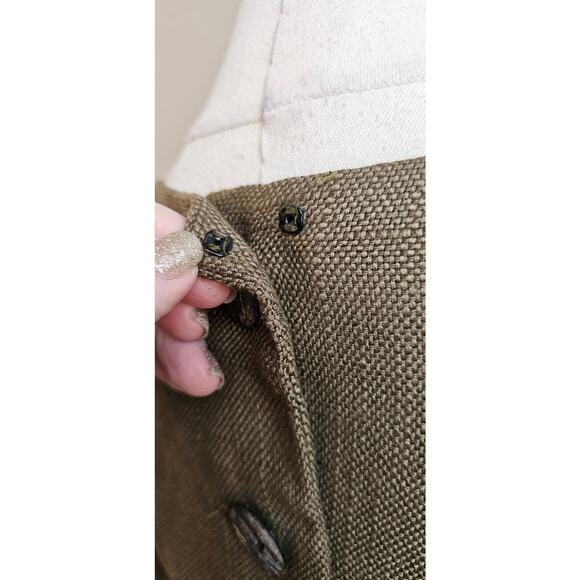 Vintage 80s Beau David Linen Blend Fringe Dress Women‎ Sz 8 Olive Green - Picture 5 of 12